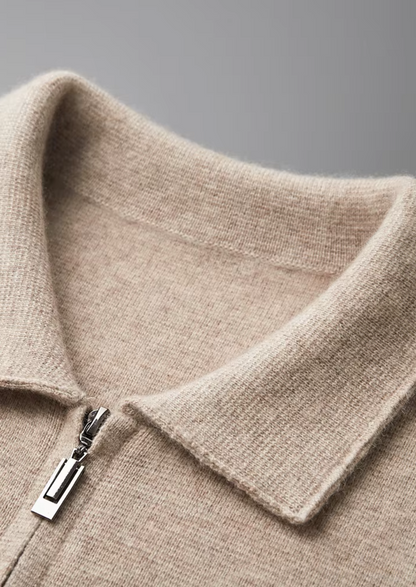 MERINO WOOL ZIP POLO CARDIGAN